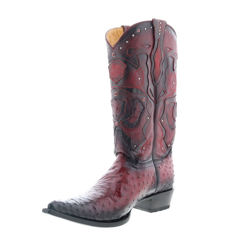 Los Altos 3X Toe Ostrich 95FD0343 Mens Burgundy Wide Cowboy Western Boots
