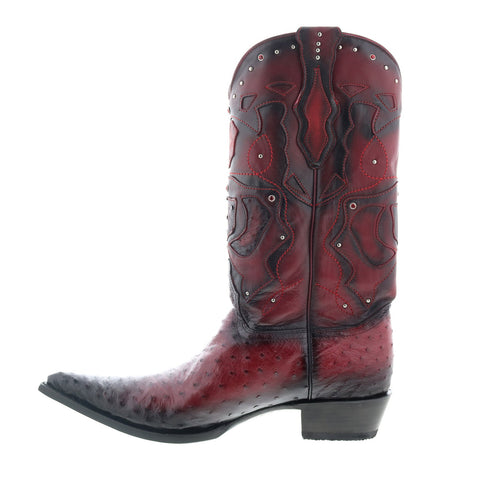Los Altos 3X Toe Ostrich 95FD0343 Mens Burgundy Wide Cowboy Western Boots