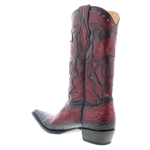 Los Altos 3X Toe Ostrich 95FD0343 Mens Burgundy Wide Cowboy Western Boots