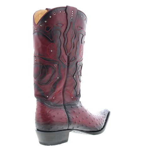 Los Altos 3X Toe Ostrich 95FD0343 Mens Burgundy Wide Cowboy Western Boots