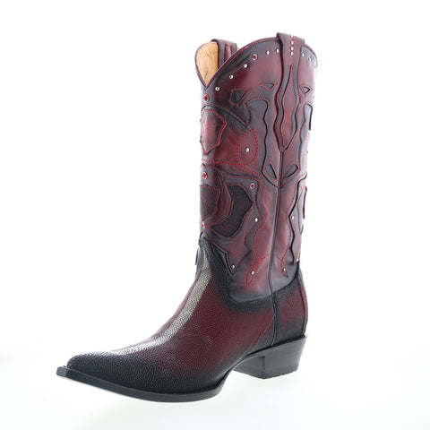 Los Altos 3X Toe Polished Stingray Mens Burgundy Wide Cowboy Western Boots