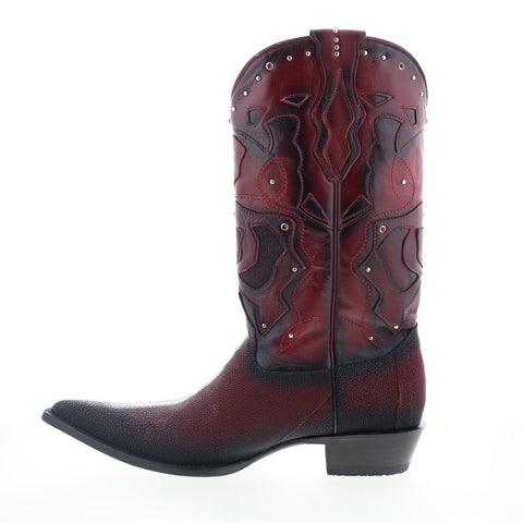 Los Altos 3X Toe Polished Stingray Mens Burgundy Wide Cowboy Western Boots