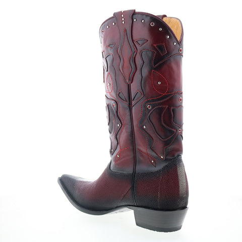 Los Altos 3X Toe Polished Stingray Mens Burgundy Wide Cowboy Western Boots