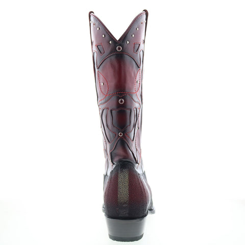 Los Altos 3X Toe Polished Stingray Mens Burgundy Wide Cowboy Western Boots
