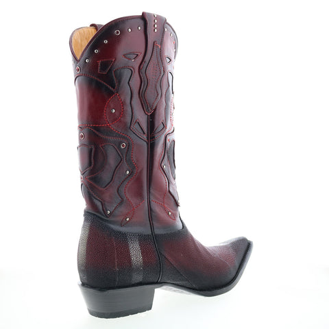 Los Altos 3X Toe Polished Stingray Mens Burgundy Wide Cowboy Western Boots