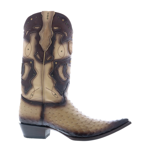 Los Altos 3X Toe Ostrich 95FD0315 Mens Brown Wide Cowboy Western Boots