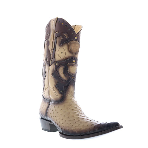 Los Altos 3X Toe Ostrich 95FD0315 Mens Brown Wide Cowboy Western Boots