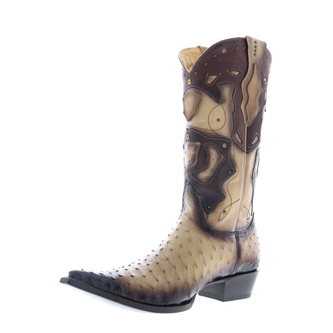 Los Altos 3X Toe Ostrich 95FD0315 Mens Brown Wide Cowboy Western Boots