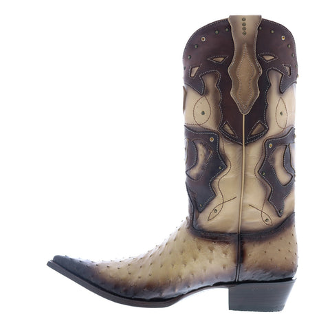 Los Altos 3X Toe Ostrich 95FD0315 Mens Brown Wide Cowboy Western Boots