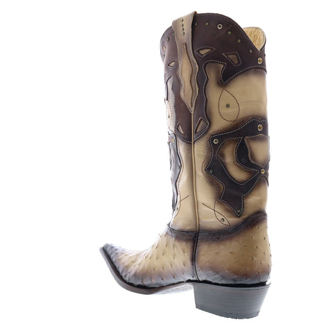Los Altos 3X Toe Ostrich 95FD0315 Mens Brown Wide Cowboy Western Boots