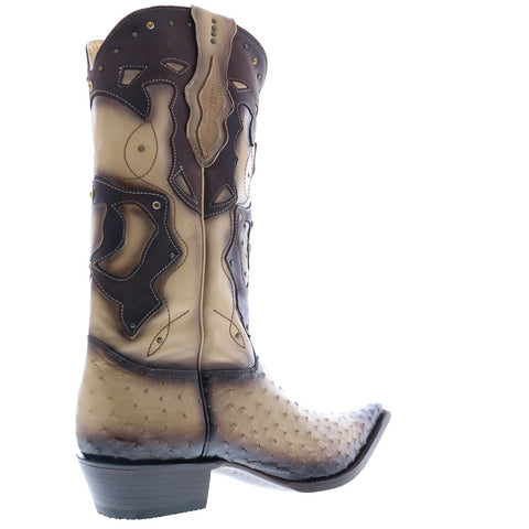 Los Altos 3X Toe Ostrich 95FD0315 Mens Brown Wide Cowboy Western Boots