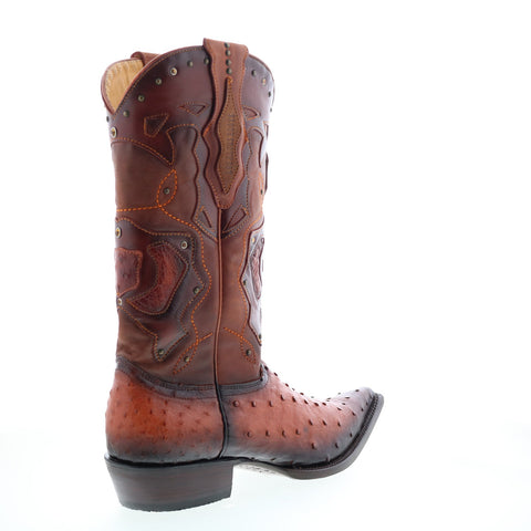 Los Altos 3X Toe Ostrich 95FD0357 Mens Brown Wide Cowboy Western Boots
