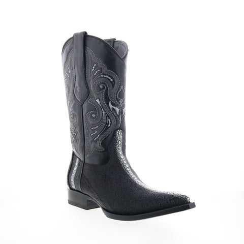 Los Altos 3X Toe Stingray Rowstone Mens Black Wide Cowboy Western Boots