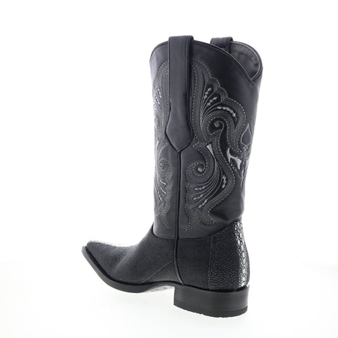 Los Altos 3X Toe Stingray Rowstone Mens Black Wide Cowboy Western Boots