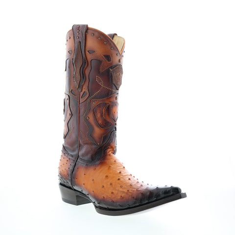 Los Altos 3X Toe Ostrich 95VF0301 Mens Brown Wide Cowboy Western Boots