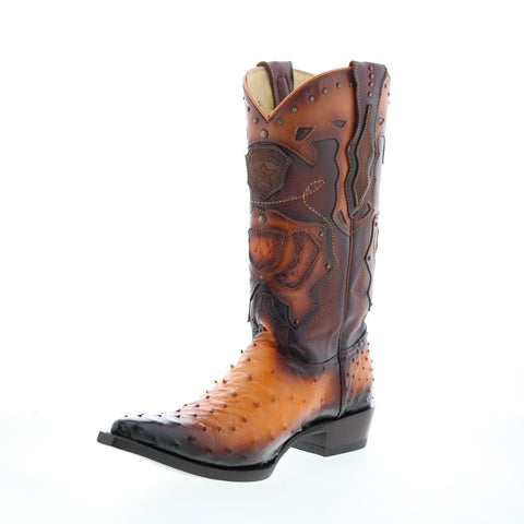 Los Altos 3X Toe Ostrich 95VF0301 Mens Brown Wide Cowboy Western Boots