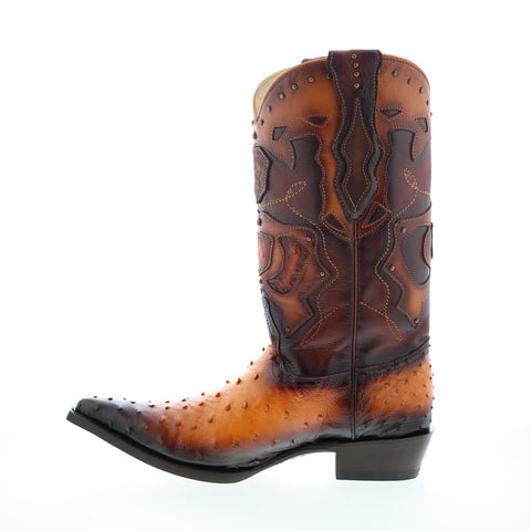 Los Altos 3X Toe Ostrich 95VF0301 Mens Brown Wide Cowboy Western Boots