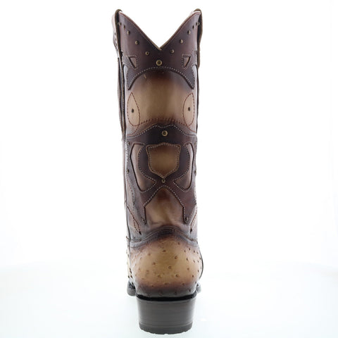 Los Altos 3X Toe Ostrich 95VF0315 Mens Brown Wide Cowboy Western Boots