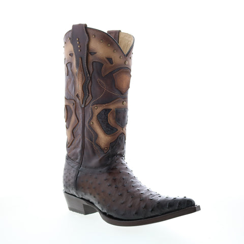 Los Altos 3X Toe Ostrich 95VF0316 Mens Brown Extra Wide Cowboy Western Boots