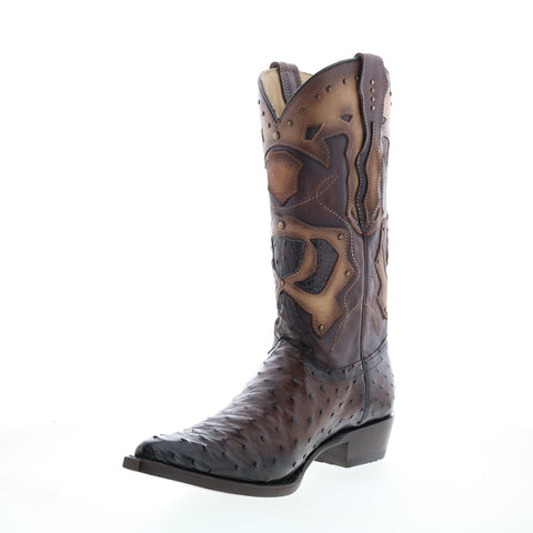 Los Altos 3X Toe Ostrich 95VF0316 Mens Brown Extra Wide Cowboy Western Boots