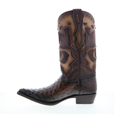 Los Altos 3X Toe Ostrich 95VF0316 Mens Brown Extra Wide Cowboy Western Boots