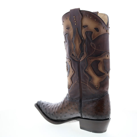 Los Altos 3X Toe Ostrich 95VF0316 Mens Brown Extra Wide Cowboy Western Boots