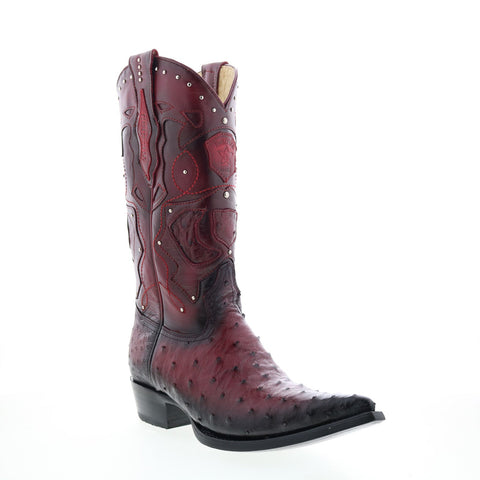 Los Altos 3X Toe Ostrich 95VF0343 Mens Burgundy Wide Cowboy Western Boots