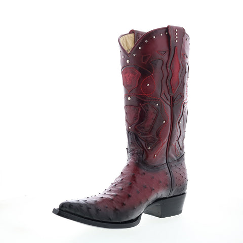 Los Altos 3X Toe Ostrich 95VF0343 Mens Burgundy Wide Cowboy Western Boots