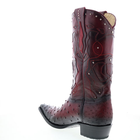 Los Altos 3X Toe Ostrich 95VF0343 Mens Burgundy Wide Cowboy Western Boots