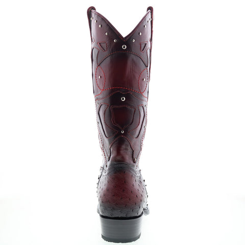 Los Altos 3X Toe Ostrich 95VF0343 Mens Burgundy Wide Cowboy Western Boots