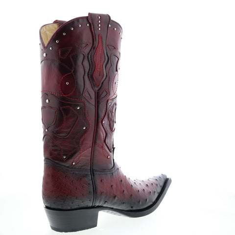 Los Altos 3X Toe Ostrich 95VF0343 Mens Burgundy Wide Cowboy Western Boots