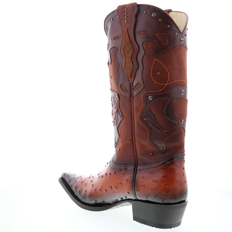 Los Altos 3X Toe Ostrich 95VF0357 Mens Brown Wide Cowboy Western Boots