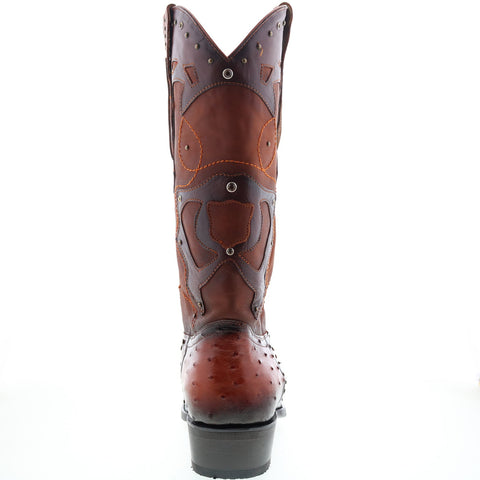 Los Altos 3X Toe Ostrich 95VF0357 Mens Brown Wide Cowboy Western Boots
