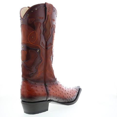 Los Altos 3X Toe Ostrich 95VF0357 Mens Brown Wide Cowboy Western Boots
