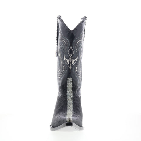 Los Altos 3X Toe Polished Stingray Mens Black Wide Cowboy Western Boots