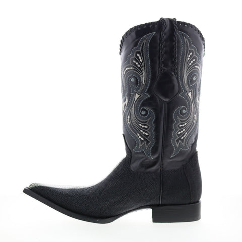 Los Altos 3X Toe Polished Stingray Mens Black Wide Cowboy Western Boots