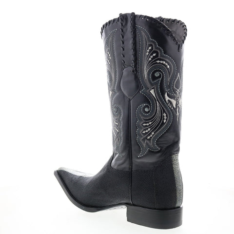Los Altos 3X Toe Polished Stingray Mens Black Wide Cowboy Western Boots