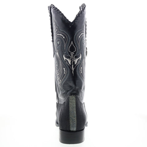 Los Altos 3X Toe Polished Stingray Mens Black Wide Cowboy Western Boots
