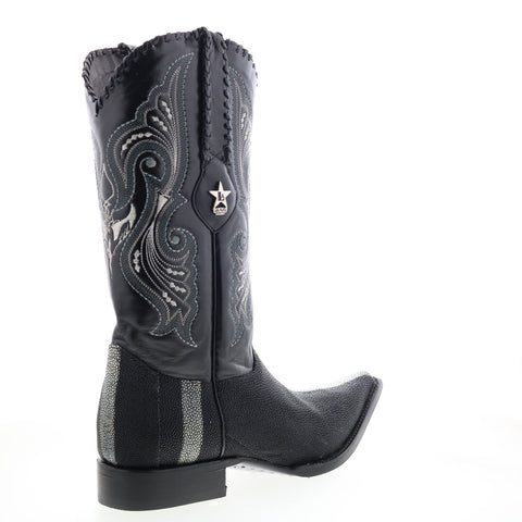 Los Altos 3X Toe Polished Stingray Mens Black Wide Cowboy Western Boots