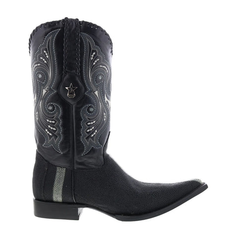 Los Altos 3X Toe Polished Stingray Mens Black Wide Cowboy Western Boots