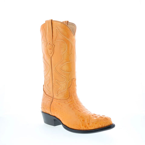 Wild West J-Toe Boots Caiman Horn Mens Brown Wide Cowboy Western Boots
