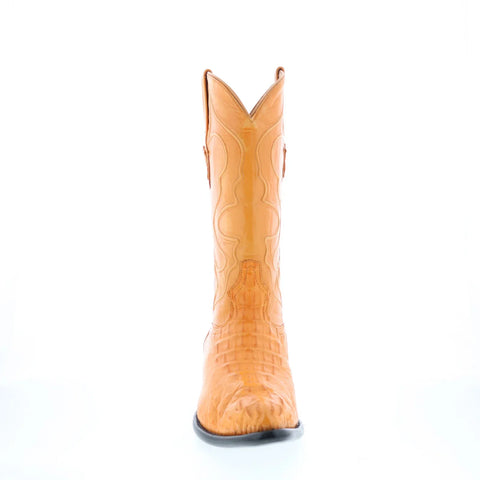 Wild West J-Toe Boots Caiman Horn Mens Brown Wide Cowboy Western Boots