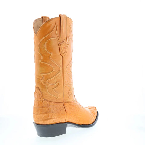 Wild West J-Toe Boots Caiman Horn Mens Brown Wide Cowboy Western Boots