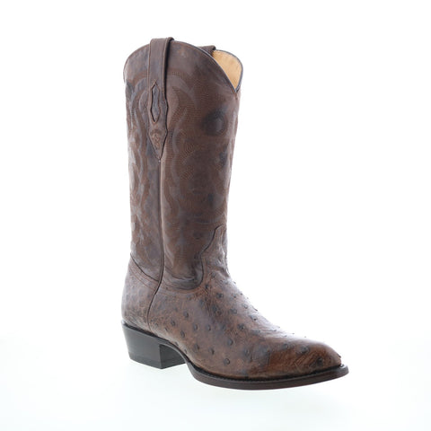 Los Altos J-Toe Ostrich 990307 Mens Brown Wide Leather Cowboy Western Boots