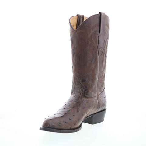Los Altos J-Toe Ostrich 990307 Mens Brown Wide Leather Cowboy Western Boots