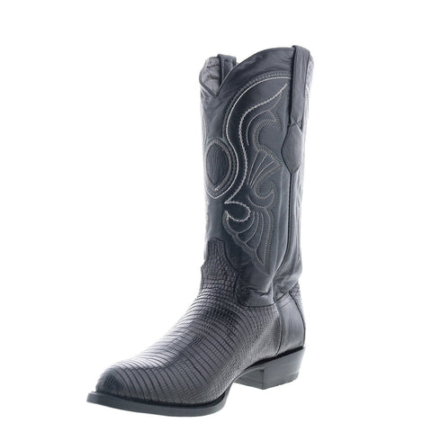 Los Altos J-Toe Ring Lizard 990605 Mens Black Wide Cowboy Western Boots