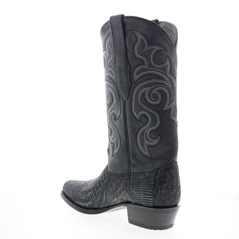 Los Altos J-Toe Teju Lizard 990774 Mens Black Wide Cowboy Western Boots