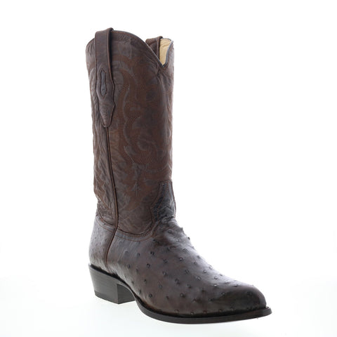 Los Altos J-Toe Waxed Ostrich 99E0307 Mens Brown Wide Cowboy Western Boots