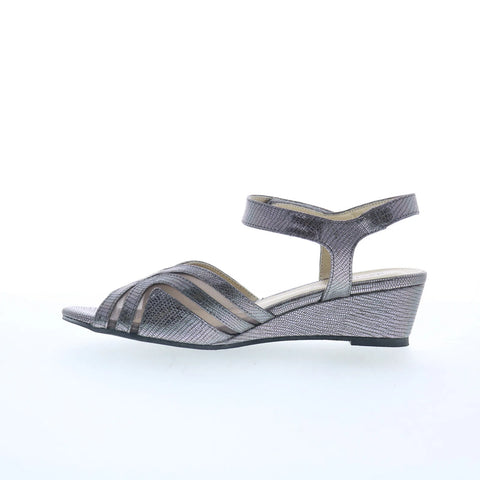 David Tate Admire ADMIRE Womens Gray Wide Leather Slingback Sandals Shoes