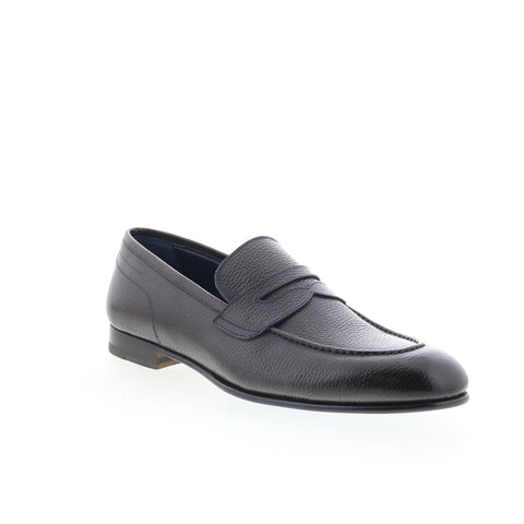 Di Bianco Agata Mens Black Leather Slip On Loafers & Slip Ons Penny Shoes